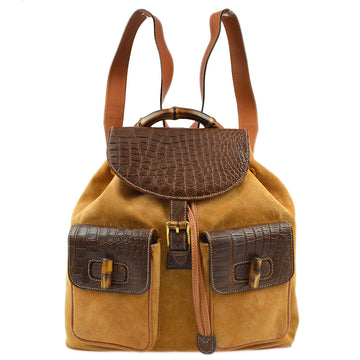 GUCCI * Brown Suede Bamboo Backpack 192090