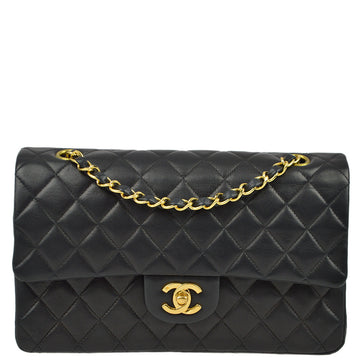 CHANEL Black Lambskin Medium Classic Double Flap Shoulder Bag KK32103