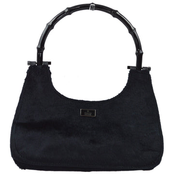 GUCCI Black Velvet Bamboo Handbag 162404