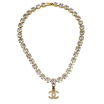 CHANEL CC Chain Pendant Necklace Rhinestone Gold 95P 191565