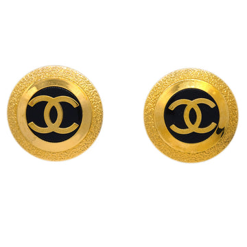 CHANEL Button Earrings Clip-On Gold Black 93A 191711