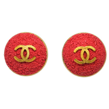 CHANEL Button Earrings Clip-On Red 93C 191715