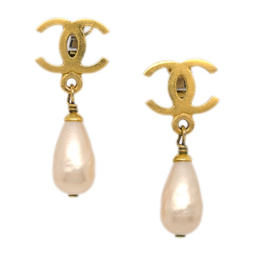 CHANEL Artificial Pearl Dangle Earrings Clip-On 95P 191863