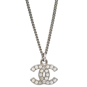 CHANEL Silver Necklace Pendant Rhinestone 10V 192122
