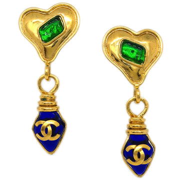 CHANEL Gripoix Heart Dangle Earrings Clip-On Gold 95P 192140