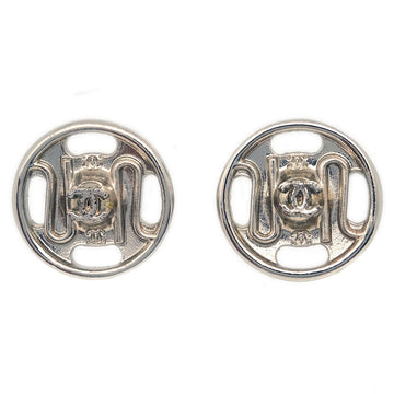 CHANEL Button Piercing Earrings Silver 03A 192141