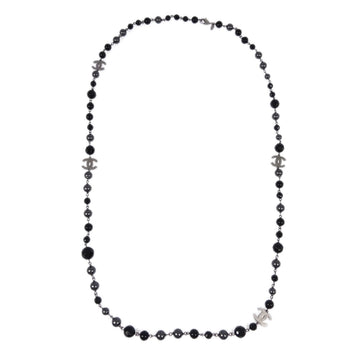 CHANEL Artificial Pearl Chain Necklace Black 10V 192142