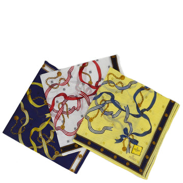 FENDI Handkerchief 3 Set Navy White Yellow Small Good 192155