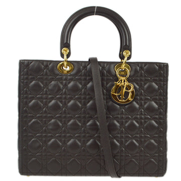 CHRISTIAN DIOR Brown Lambskin Lady Dior Cannage 2way Shoulder Handbag 172915