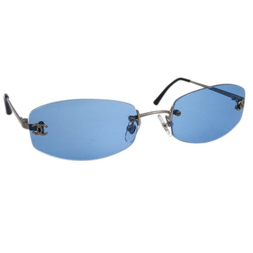 CHANEL Sunglasses Eyewear Blue Small Good 173017