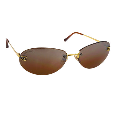 CHANEL Sunglasses Eyewear Brown Small Good 173022