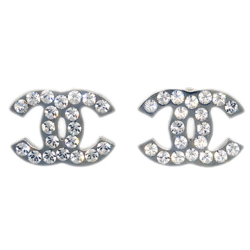 CHANEL Piercing Earrings Rhinestone Silver 07V 173092