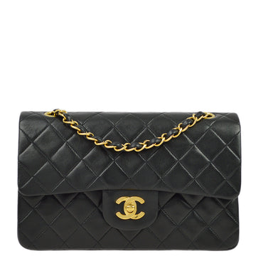 CHANEL Black Lambskin Small Classic Double Flap Shoulder Bag 192436