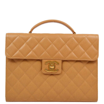 CHANEL Beige Caviar Briefcase Business Handbag 172853
