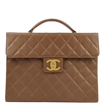 CHANEL Brown Caviar Briefcase Business Handbag 172921