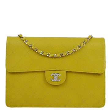 CHANEL Yellow Green Caviar Single Flap Shoulder Bag 172927