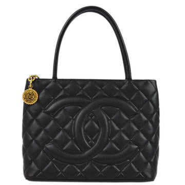 CHANEL Black Caviar Medallion Tote Handbag 172998