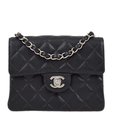 CHANEL Black Caviar Mini Classic Square Flap Shoulder Bag 17 182660