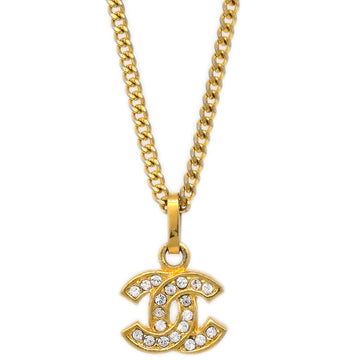 CHANEL CC Chain Pendant Necklace Rhinestone Gold 3311 162286