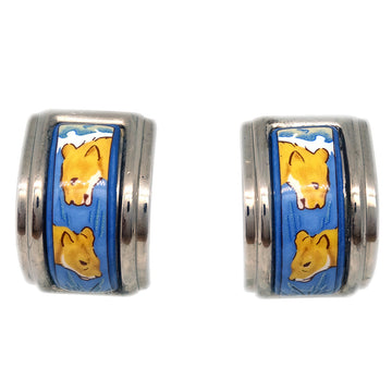 HERMES Silver Enamel Cloisonne Ware Earrings Clip-On 162301