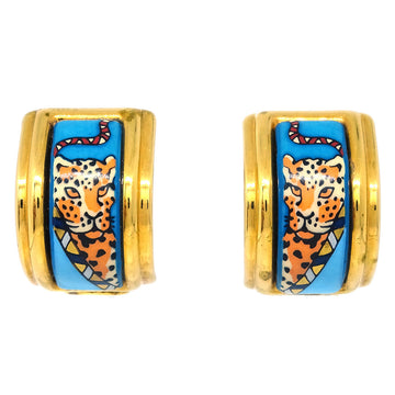 HERMES Gold Enamel Cloisonne Ware Earrings Clip-On 162302