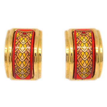 HERMES Gold Enamel Cloisonne Ware Earrings Clip-On 162397