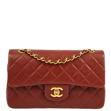 CHANEL Red Lambskin Small Classic Double Flap Shoulder Bag 162662