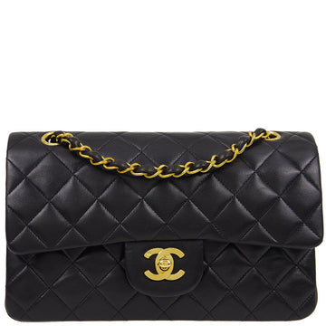 CHANEL * Black Lambskin Small Classic Double Flap Shoulder Bag 162704