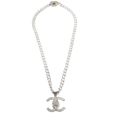CHANEL Turnlock Chain Pendant Necklace Silver 96A 172493