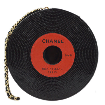 CHANEL Black Patent Leather Record Clutch Bag 173209