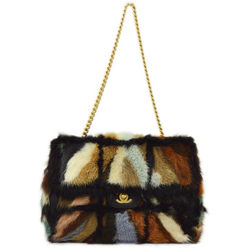 CHANEL Multicolor Fur Single Flap Chain Shoulder Bag 182625
