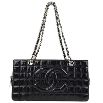 CHANEL Black Patent Leather Choco Bar Chain Handbag 182649