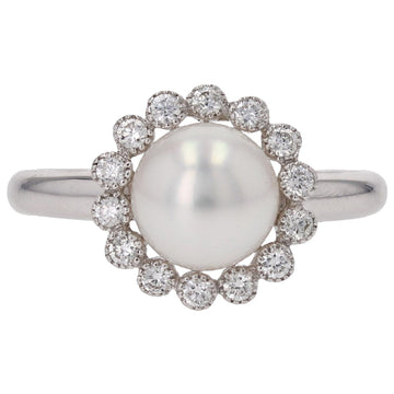 Modern Diamonds Cultured Akoya Pearl 18 Karat White Gold Daisy Ring