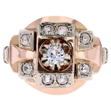 French 1950s Colorness Stone 18 Karat Rose Gold Tank Ring