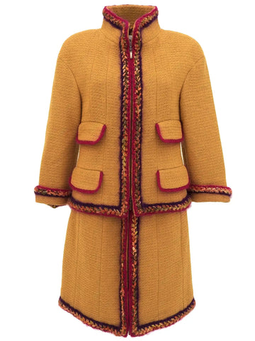 CHANEL Wool Cc Mark Button Design Trimmed Co-Ord Sets Camel/Multi