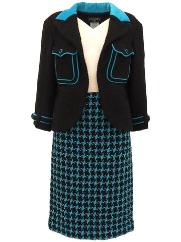 CHANEL 2007 Made Bicolor Logo Button Co-Ord Sets Black/Turquoise Blue