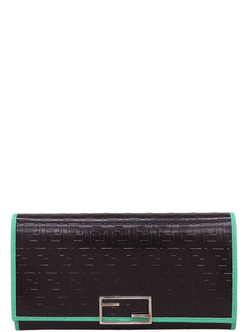 FENDI Patent Ff Zucchino Pattern Long Wallet Black/Mint Green