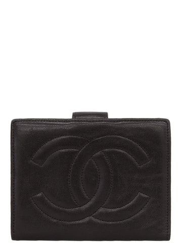 CHANEL Around 1992 Made Cc Mark Stitch Wallet Black