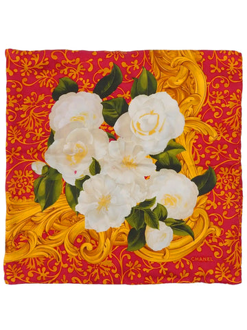 CHANEL Camellia Pattern Scarf Red/Multi