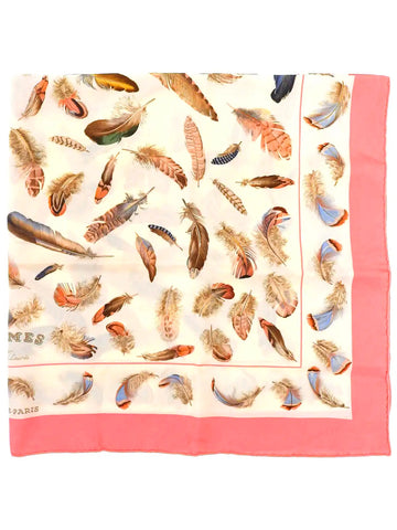 HERMES Carres 90 Plumes Pattern Scarf Pink/Multi