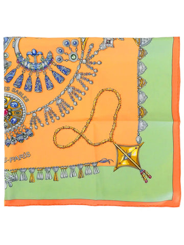 HERMES Carres 90 Arures Des Sables Pattern Scarf Orange/Mint Green/Multi