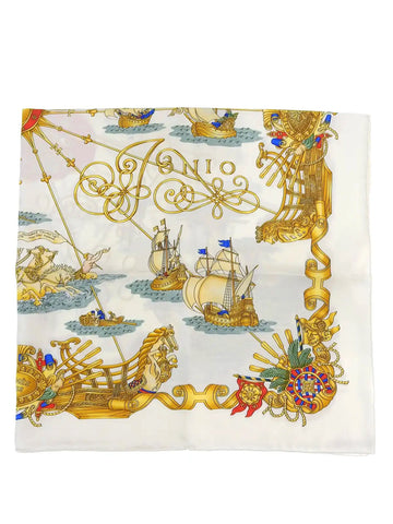 HERMES Carres 90 Voires De Lumiere Pattern Scarf White/Multi