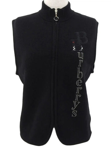 BURBERRY Wool Logo Embroidered Vest Black