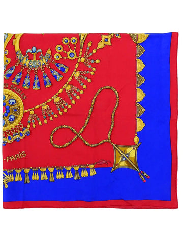 HERMES Carres 90 Parures Des Sables Pattern Scarf Red/Blue/Multi