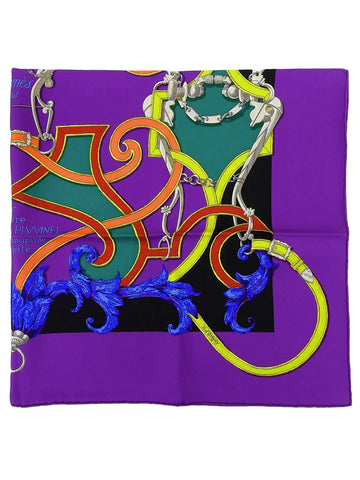 HERMES Carres 90 L'Instruction Du Roy Pattern Scarf Purple/Multi