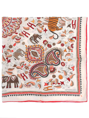 HERMES Carres 90 Carre Kantha Pattern Scarf White/Multi