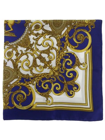 HERMES Carres 90 Les Tuileries Pattern Scarf Blue/Gold