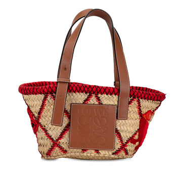 LOEWE Small Animal Embroidered Raffia Basket Tote Tote Bag