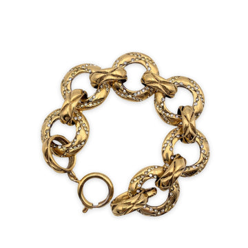 CHANEL Vintage Gold Metal Crystals Ring Chain Link Bracelet