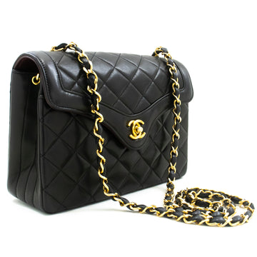 CHANEL Vintage Small Chain Shoulder Bag Black Quilted Flap Lamb